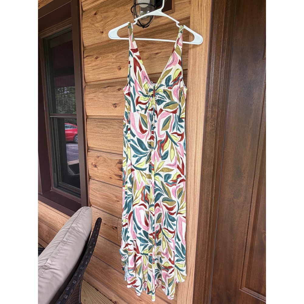 Z Supply Women's Jaime Floral Tropical Palms Beach Flowy Spandex Midi Dress XL